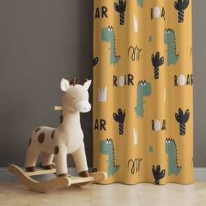 Dinosaur Print Curtains For The Nursery, Dinosaur Patterned Kids Room Curtains, Printed Curtain For Nursery, Nursery Turtle Decor Drape