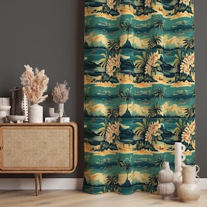 Palm Tree Patterned Curtains, Beach Decor Curtain, Palm Tree Themed Curtains Home, Beach Themed Curtain, Sea Decor Curtain For Summer House