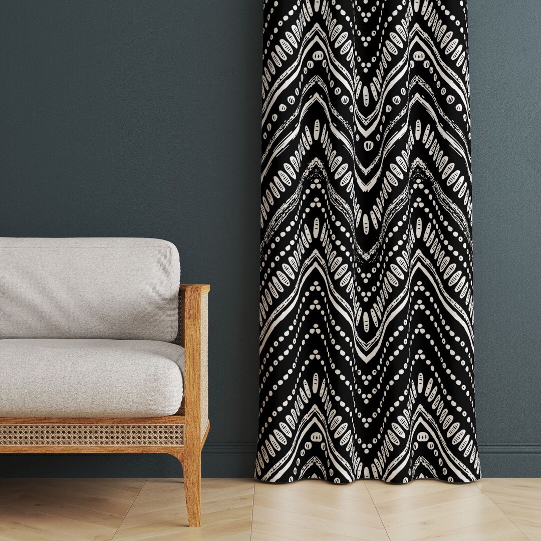 Native American Style Black Window Treatments, Black Nordic Curtains ...