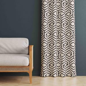 Nordic Curtains, Black White Curtains, Scandinavian Patterned Drapes With Geometric Shapes, Geometric Patterned Drape, Grommet Curtain