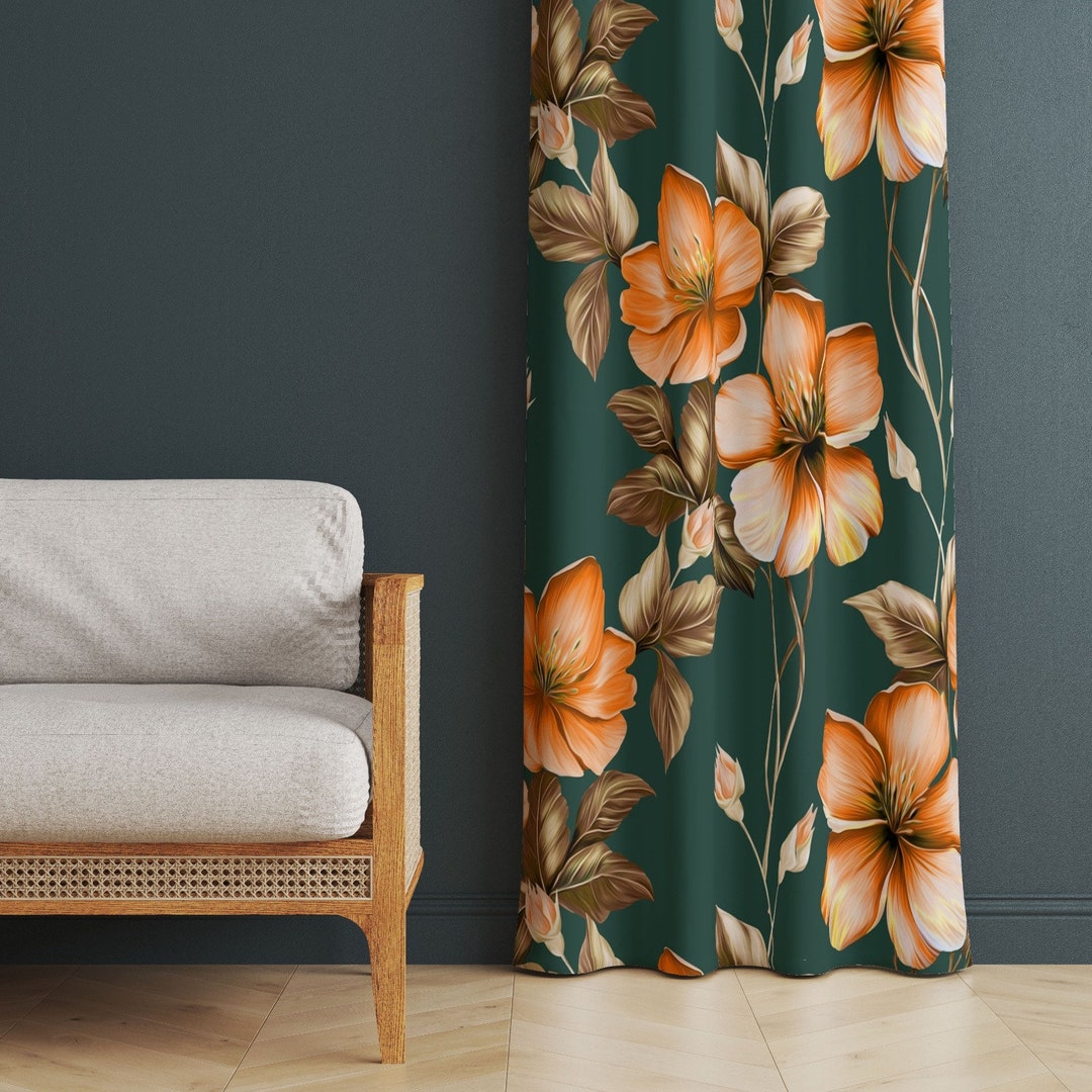 Elegant Floral Living Room Curtain, Flower Patterned Living Room