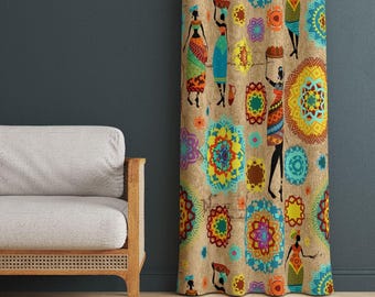 Ethnic Window Curtain: African Women Pattern - Decorative Drapes