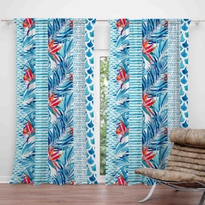 Coastal Decor Curtains, Ocean Seaweed Pattern Coastal Window Curtain, Seaweed Window Drapery, Charming Curtain Panel Coastal Marine Style