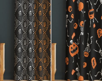 Skeleton Hand Pattern Halloween Theme Home Curtains, Halloween Theme Curtains, Skeleton Halloween Curtains, Jack-o'-lantern Pattern Curtains