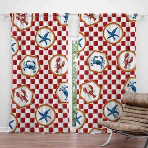 Coastal Curtains, Crab Patterned Curtains For Maritime Decor Home, Lobster Designed Curtain For Nautical Decor, Sea Creature Window Drapery
