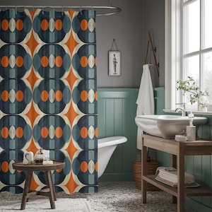 Modern Art Style Shower Curtains, Extra Long Bath Curtains, Red Stripe Shower Drapes, Waterproof Bathroom Curtain, Bathroom Curtain
