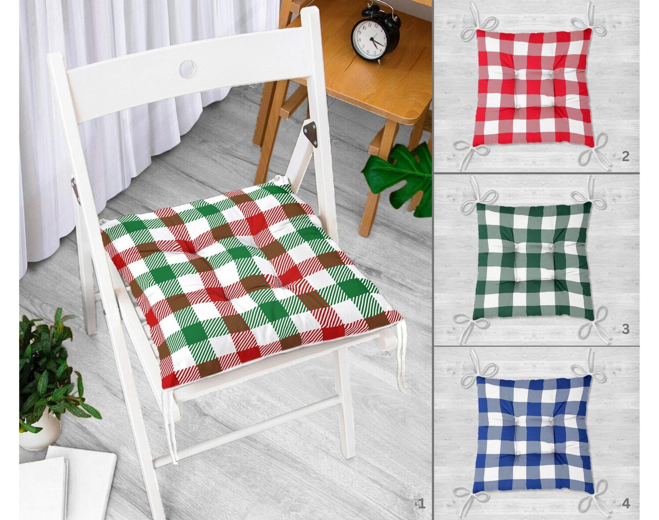 Allspice Harris Plaid Woven Plaid Chair Pads with Tiebacks (Set Of 4) -  Essentials
