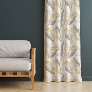 Bohemian Curtains, Leaf Patterned Boho Style Home Curtains, Elegant Drapes for Home, Vintage Decor Drapes, Custom Living Room Drape