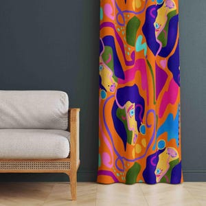 Vibrant Colorful Modern Home Curtains with Abstract Face Pattern, Colorful Curtain, Abstract Decor Home Curtains, Leaf Patterned Home Drapes