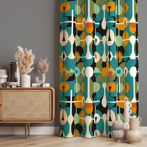 Retro Green Curtains, Light Green Dining Room Curtains, Mid Century Modern Curtain, Retro Living Room Curtain, Scandinavian Drapes