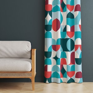 Blue Nordic Curtains, Blue Scandi Curtains For Living Room, Printed Bedroom Curtain, Geometric Patterned Curtains, Extra Long Curtains