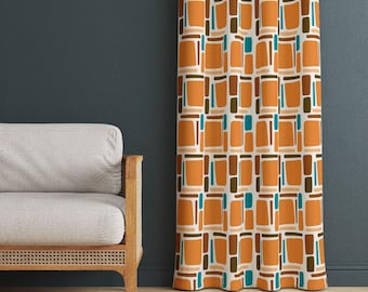 Mid Century Modern Curtain: Orange Geometric Nordic Drapes