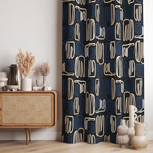 Minimal Style Curtain, Scandi Style Minimalist Living Room Curtains, Mid Century Modern Patterned Home Curtains, Bedroom Room Drape