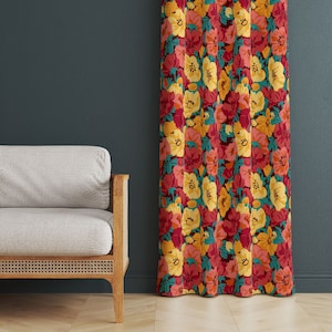 Flower Petterned Curtains, Floral Vintage Curtains For Home, Floral Decor Curtain For Living Room Home Drape, Vintage Kitchen Drapes