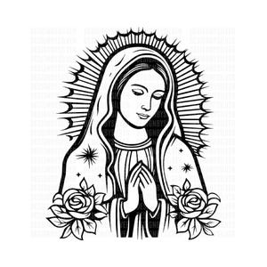 Fichier SVG Vierge Marie, Art numérique Notre-Dame de Guadalupe, Clipart icône religieuse, conception Art sacré ligne, dessins vectoriels premium pour Cricut