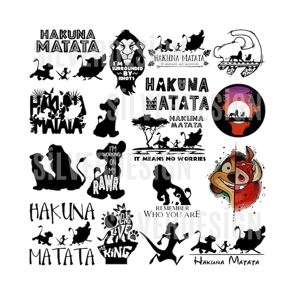 Hakuna Matata SVG Bundle Clipart, Animal svg, Family Trip Svg, Hakuna Matata Cut File, Lion King, Digita Prints, Descarga instantánea, Vector!
