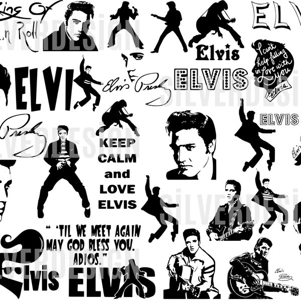 Elvis Presley SVG Bundle - Cut File For Cricut - The King Of Rock N Roll - Instant Download - Svg Png Dxf Eps Pdf - Printable Vector Art!