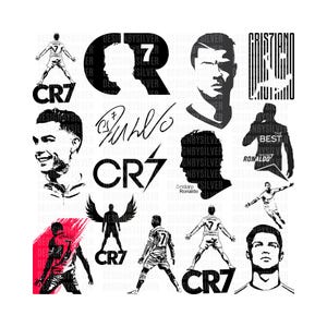 CR7 Cristiano Ronaldo SVG Bundle, Soccer Player Silhouette, Digital Cut Files for Cricut, Football Icon SVG, Ronaldo Signature Art, Fan Gift