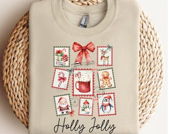 Holly Jolly PNG, Christmas Coquette Bow Png, Christmas Gift, Cute Santa Holiday, Cozy Winter Png, Christmas Tree, Festive Icons Bundle