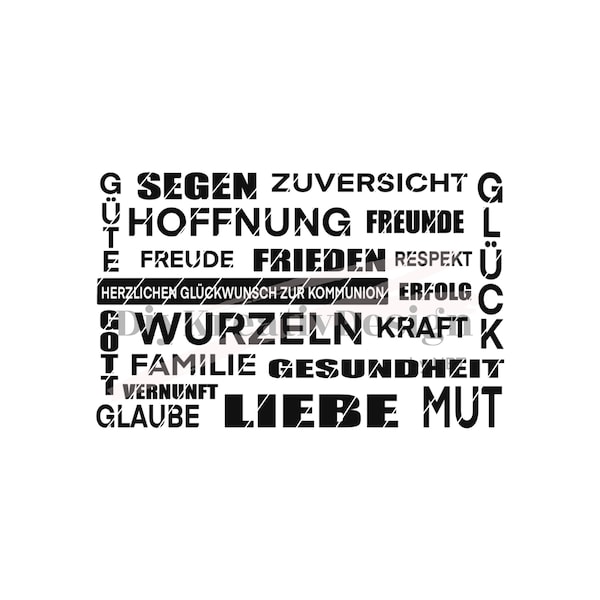 Plotterdatei Kommunion Wünsche , SVG PNG Kommunion Glückwunsch Gott Liebe Vertrauen Spruch , Cricut Silhouette Brothers,  Sofort Download