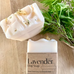 Lavender Dog shampoo cleansing soap bar, 100% Natural, with calming Lavender essential oils. Hand made in Derbyshire.