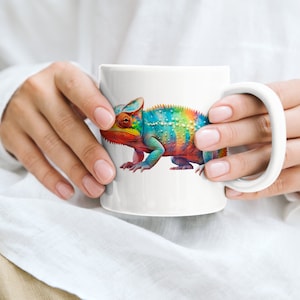 Einzigartige Chamäleon Aquarell Tasse, 11oz, Tasse, Geschenk, Wildlife Art Tasse