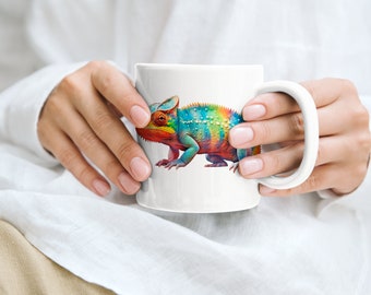Tasse aquarelle caméléon unique, 11 oz, tasse, cadeau, tasse d'art de la faune