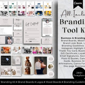 Pacchetto brand, kit di strumenti per il branding, design del marchio fai da te, modelli di branding, kit del brand Canva, brand board, mood board, loghi, IG, GreyBUN003