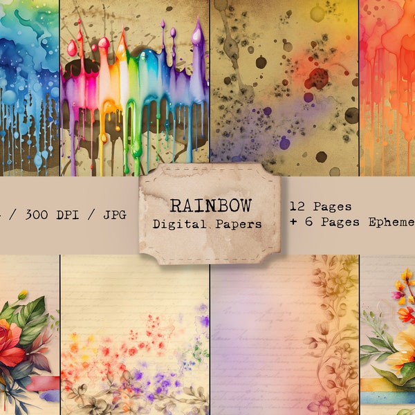 Rainbow - Junk Journal Kit, Scrapbooking Paper, Collage Paper, Art Journal Paper, Ephemera, Gift Tags, Paper Crafts, Printable