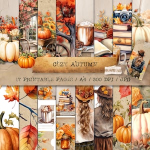 COZY AUTUMN - Digital Junk Journal Kit, Printable, Scrapbooking Paper, Ephemera, Collage Paper, Autumn, Fall