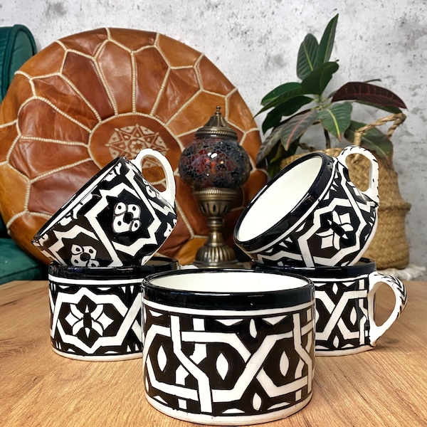 Taza de café marroquí hecha a mano: una mezcla de arte y elegancia / 600 ml pintada a mano 100 % por artesanos marroquíes / Regalo perfecto para Navidad.