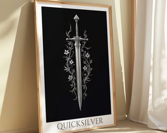 Quicksilver Sword Art Print • Floral Silver Sword Poster (Digital Download)
