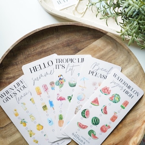 Spar-Tracker mit Sommermotiven | Ersparnis-Tracker | Laminierte Spar-Challenge