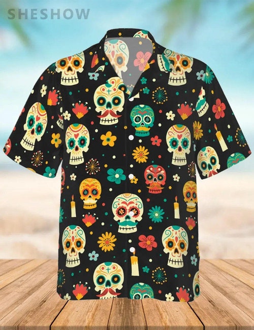 Discover DOTD Skull Pattern Flower Hawaiian Shirt, Summer Vacation Hawaiian Shirt, Summer Beach Shirt, Family Hawaiian Beach Shirt