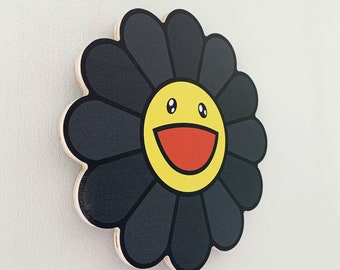 Wooden Wall Art 'Murakami Flower Black'