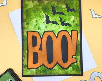 Handmade Halloween Card – Spooky “BOO!” with Bats
