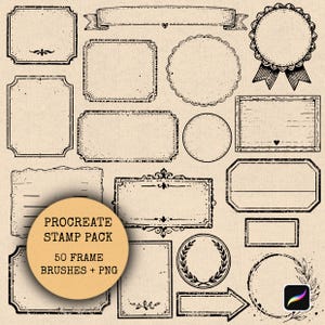 Vintage grunge ram Procreate stämplar | Handritade etiketter, ramar (digital nedladdning)