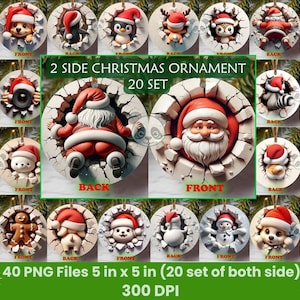 Both Side 3D Christmas Ornament Bundle | 40 PNG Files | xmas ornaments | Ornaments PNG | 3D Santa Claus |3D Christmas Sublimation