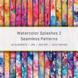 Watercolor Splashes Digital Papers SET 2 - Seamless Patterns Digital Download - DP24010