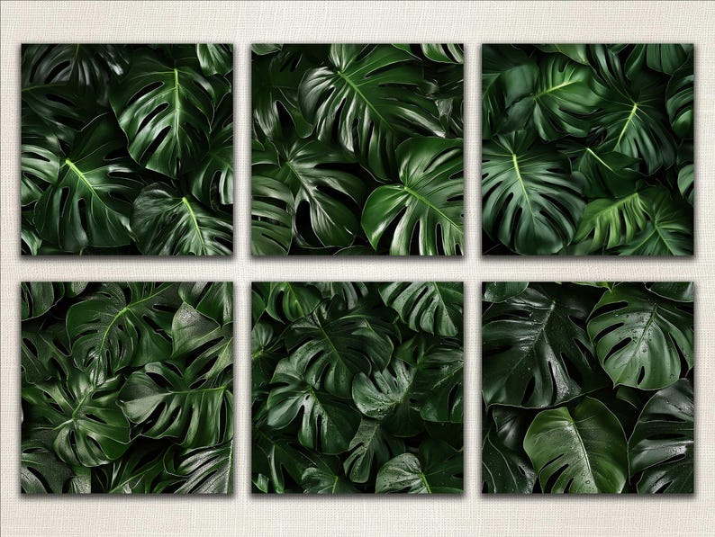 Monstera Leaves Seamless Patterns | 36 Tropical Jungle Digital Papers ...