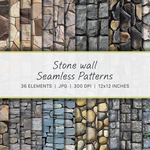 Stone Wall Seamless Digital Paper | 36 Rustic Stone Textures for Scrapbooking & DIY Crafts | DP24019
