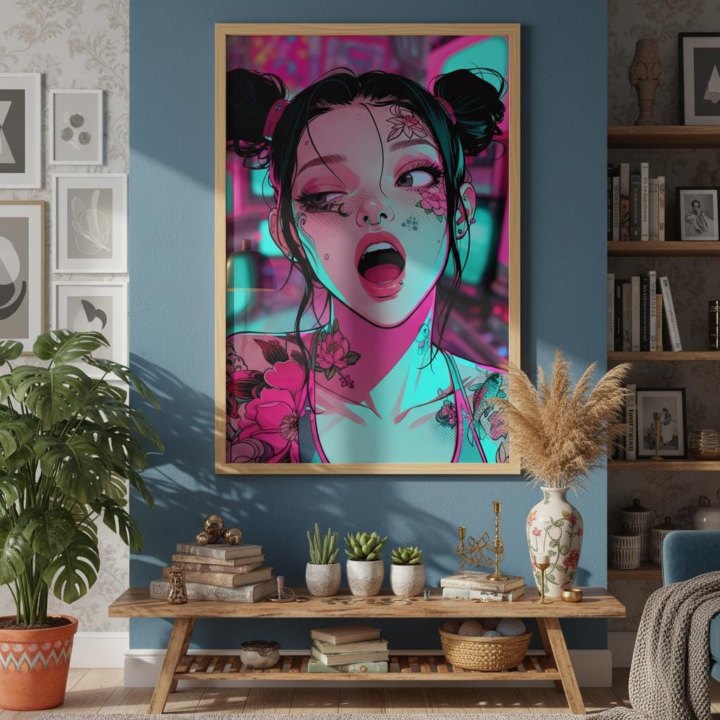 Cyberpunk Anime Girl Wall Art | Neon Tattoo Print | Anime Style Poster ...