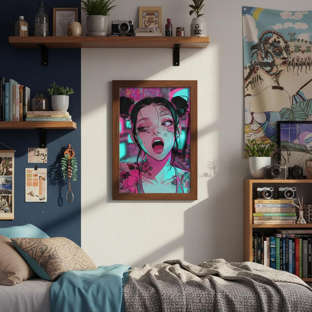 Cyberpunk Anime Girl Wall Art | Neon Tattoo Print | Anime Style Poster ...