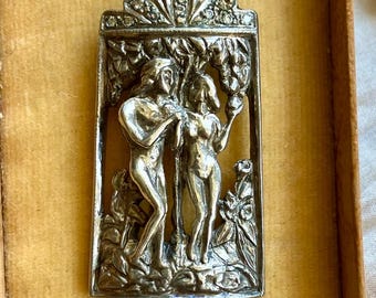 Adam and Eve lovers in Eden sterling silver art nouveau pendant