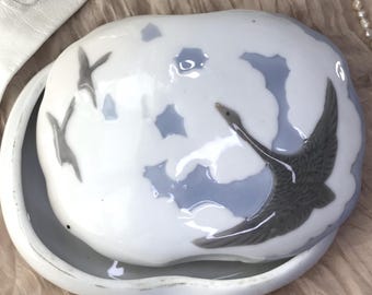 Art Nouveau Royal Copenhagen goose jewelry dish with lid