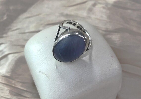 1960s silver statement ring with blue Bergslag st… - image 3