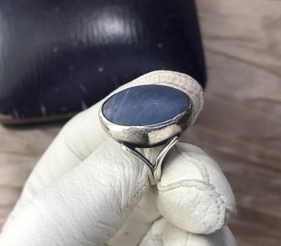 1960s silver statement ring with blue Bergslag st… - image 4