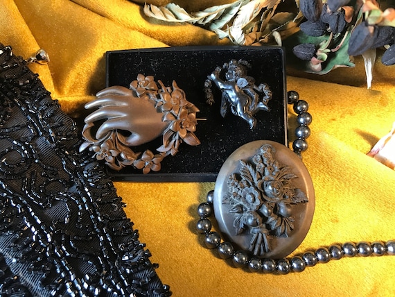 Antique Victorian Mourning Brooch in Vulcanite Gutta Percha Etsy