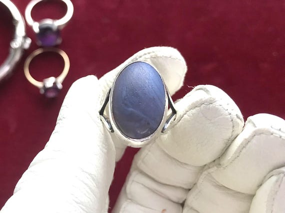 1960s silver statement ring with blue Bergslag st… - image 2
