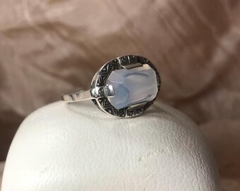 Size 7.5 art deco opalite ring in 830 silver